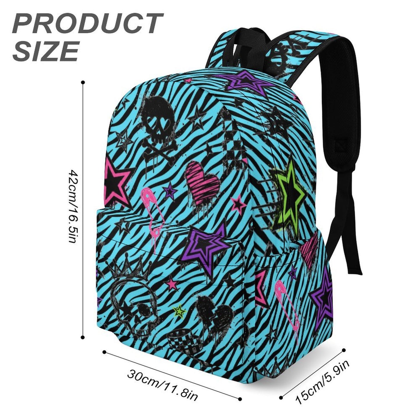 Electric Chaos Scene Backpack – Teal Zebra Skull Print