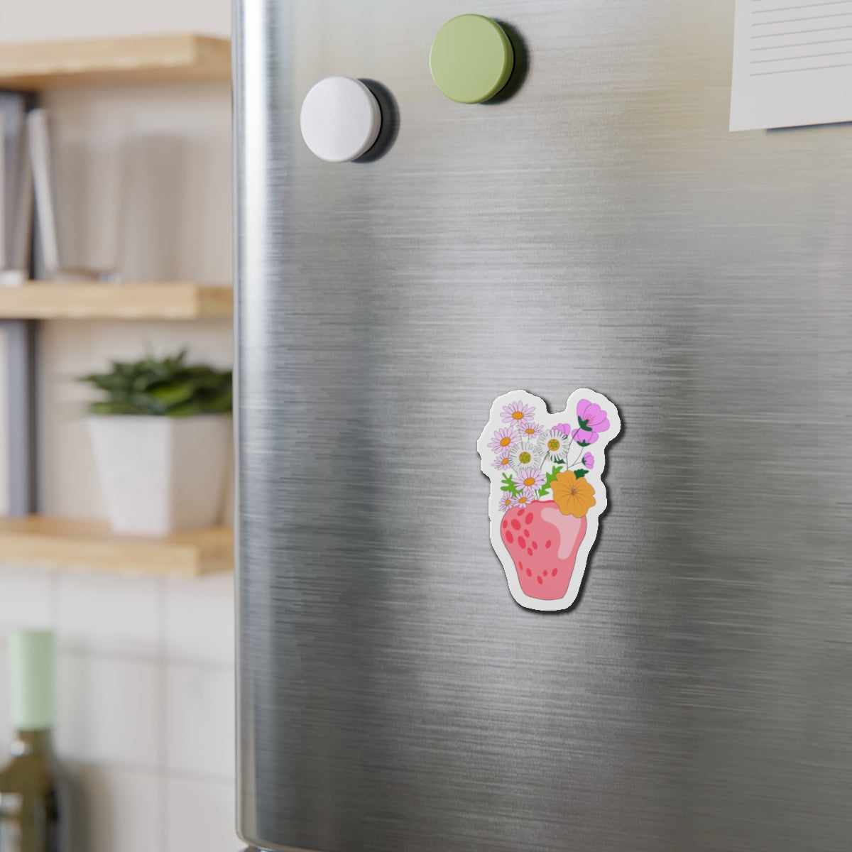 Pink Strawberry Flower Vase Magnets