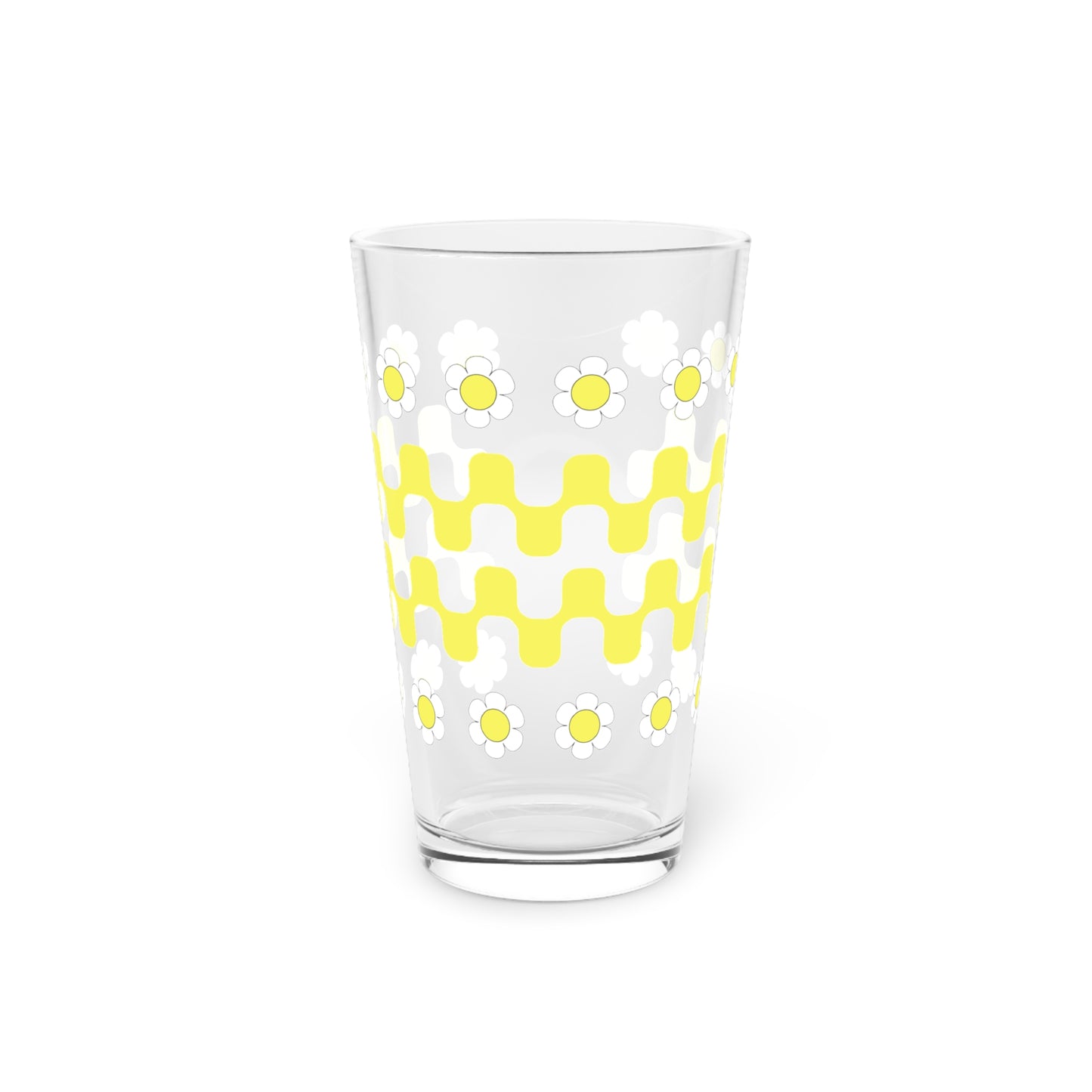 Retro Flower Child Squiggly Yellow Pint Glass