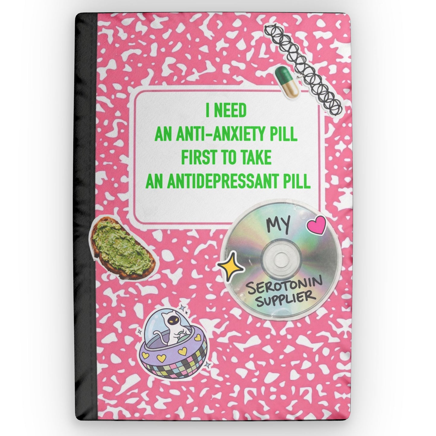 Millennial Anxiety Composition Notebook Pillow – Retro Pink Quote Plush Cushion