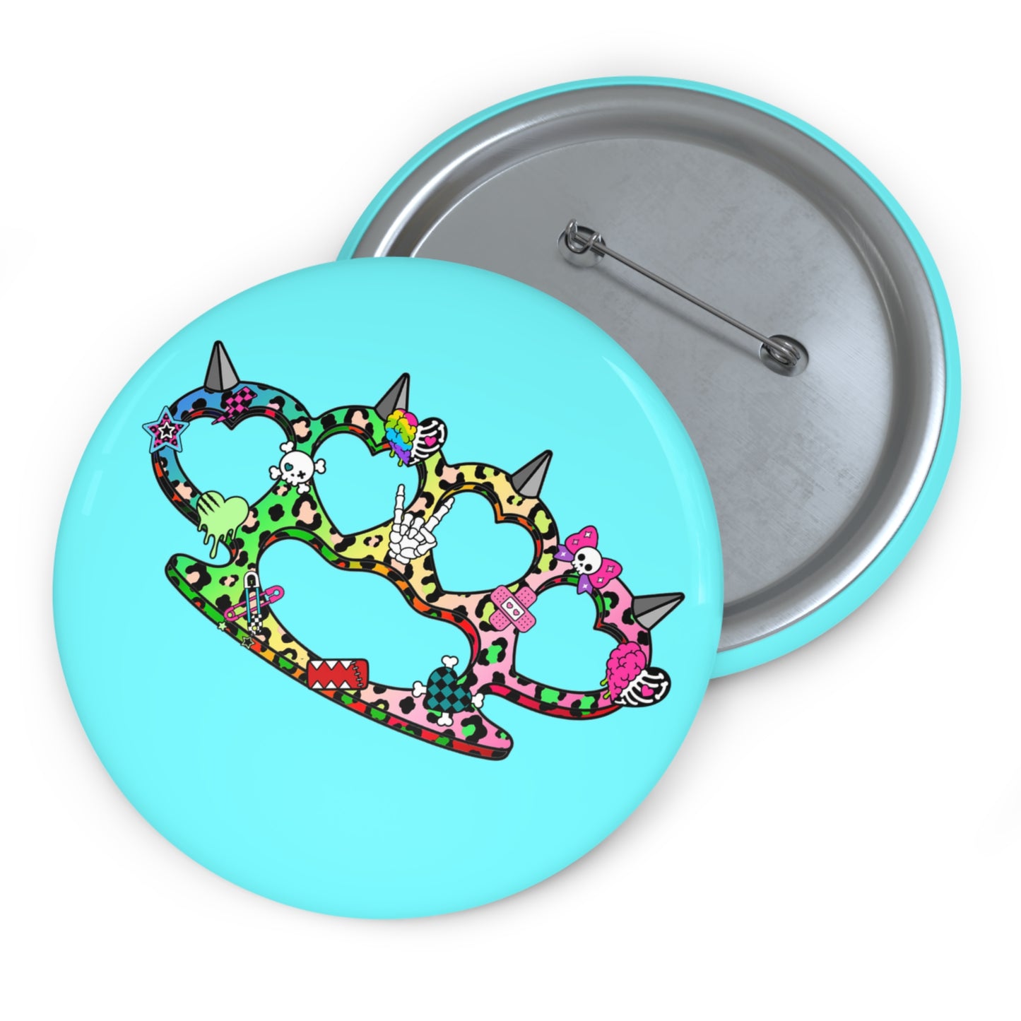 Rainbow Heart Brass Knuckle Pin Button – Emo Scene Y2K Kawaii Badge