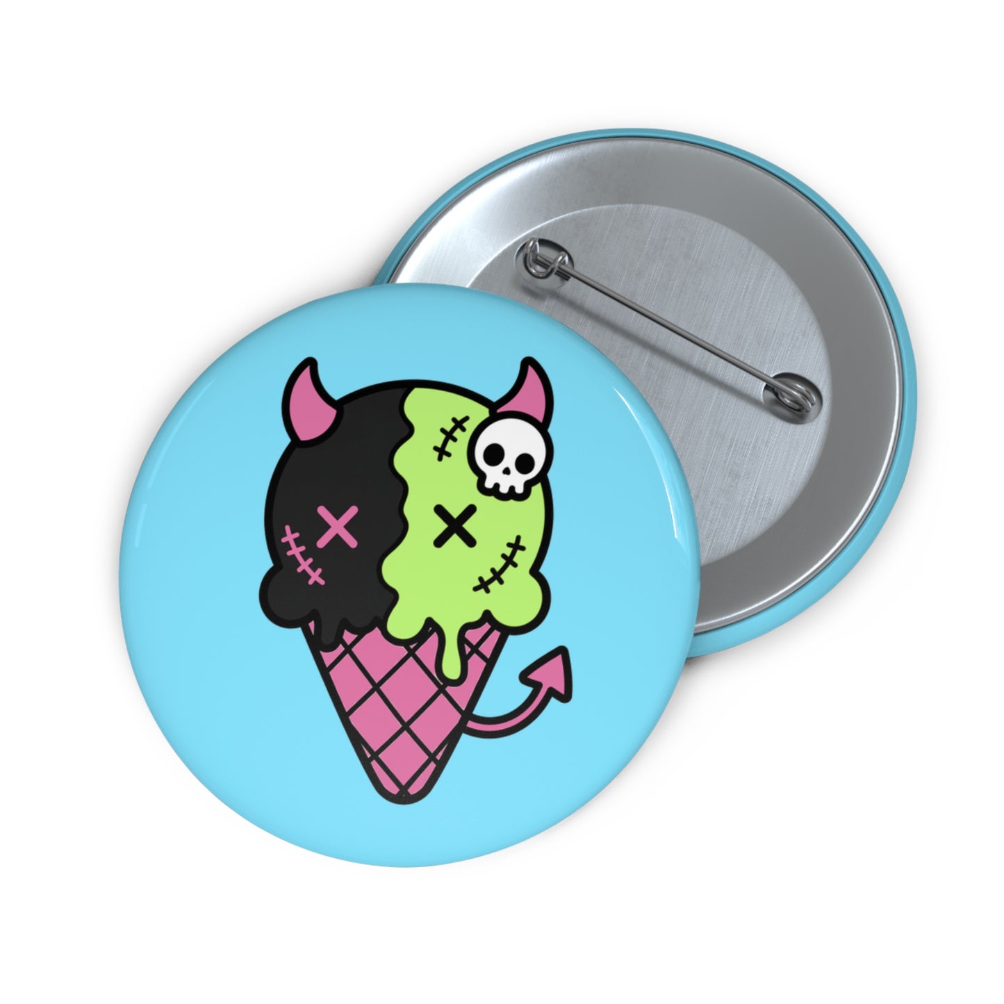 Cute Devil Ice Cream Pin Button — Kawaii Goth Enamel-Style Badge