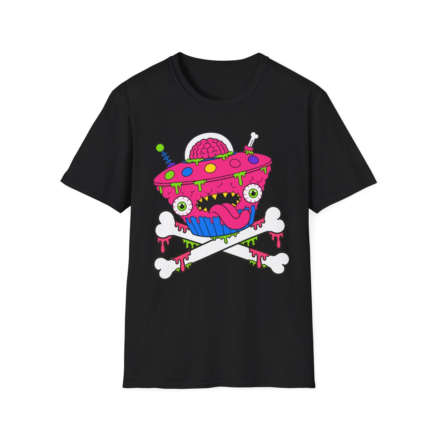 Alien UFO Monster T-Shirt — Pink Brain Spaceship Graphic Tee