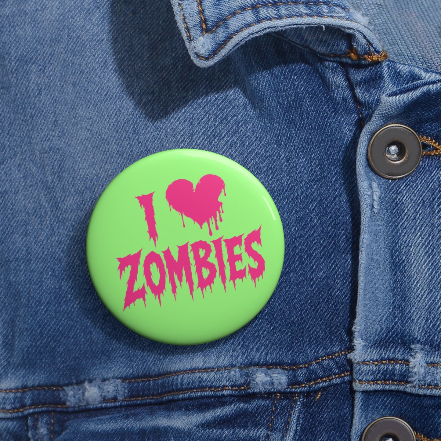 I Heart Zombies pin button | Custom Pin Button, Neon Green Goth Horror