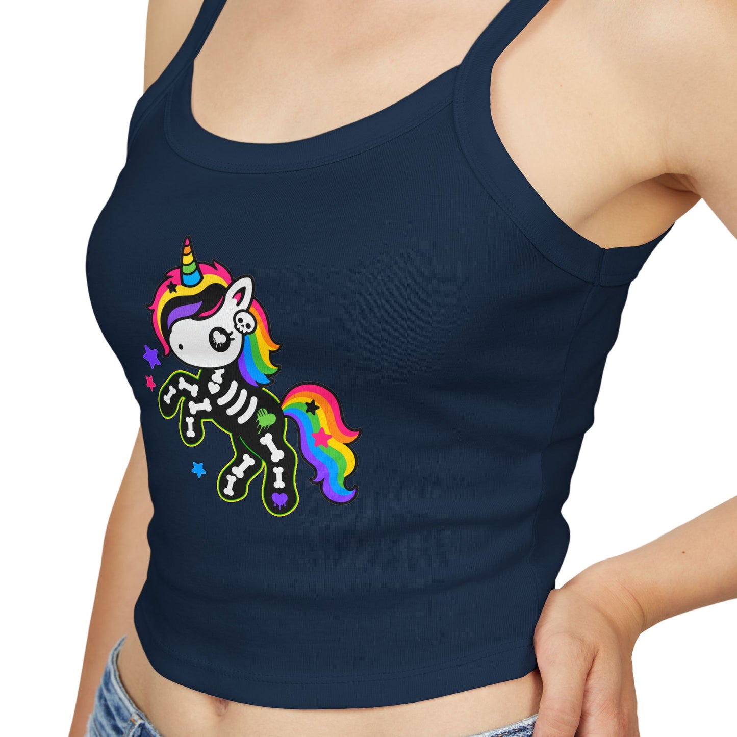 Rainbow Skeleton Unicorn Crop Tank Top – Emo Scene Kid, XS–2XL