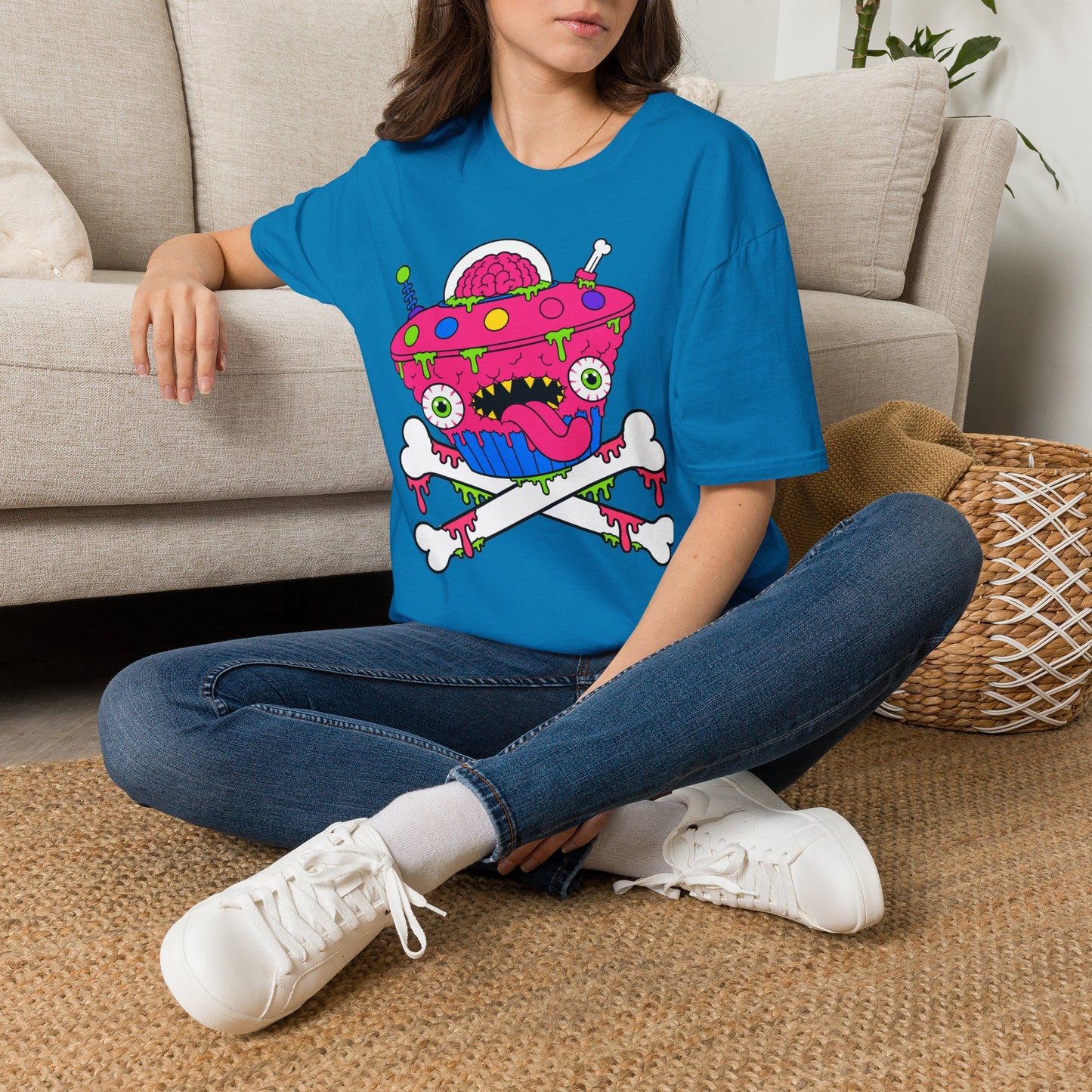 Alien UFO Monster T-Shirt — Pink Brain Spaceship Graphic Tee