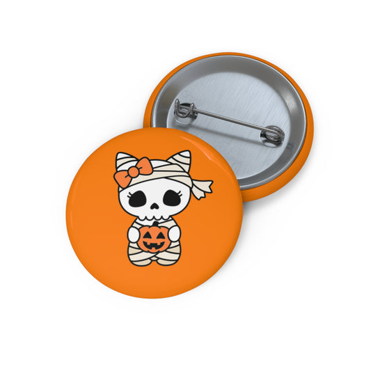 Cute Mummy Skull Halloween Pin Button – Orange Trick-or-Treat Accessory