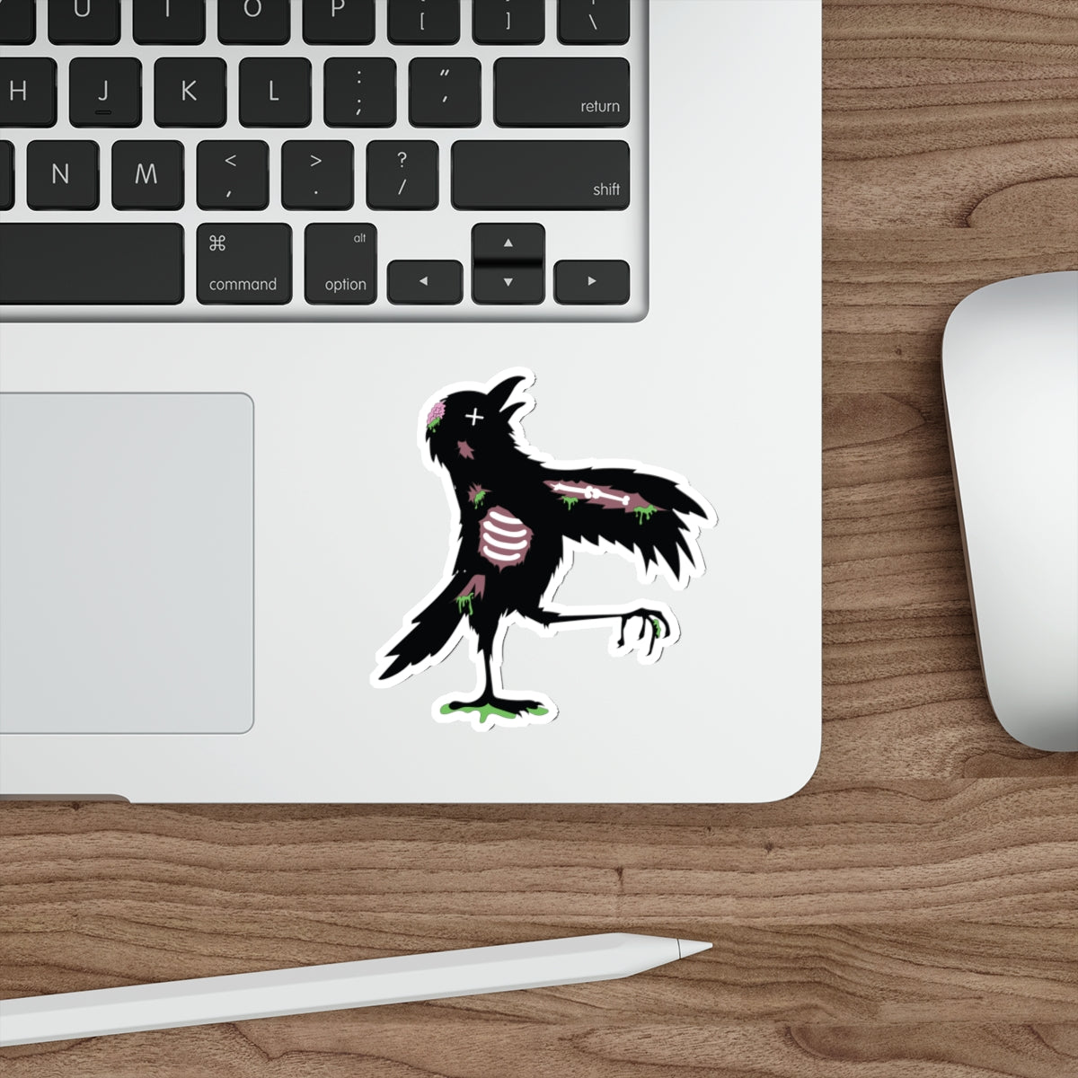 Zombie Crow Die-Cut Sticker — Gothic Halloween Sticker for Laptops, Skateboards & Journals