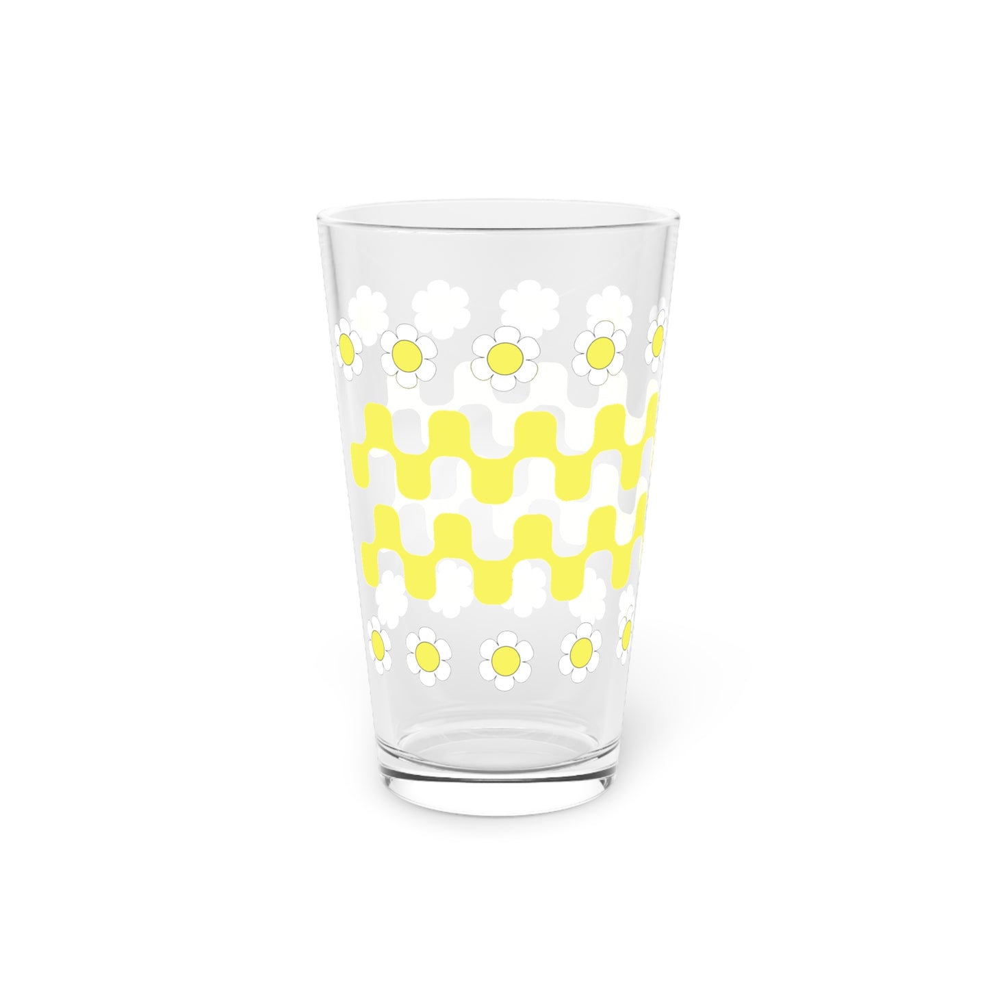 Retro Flower Child Squiggly Yellow Pint Glass