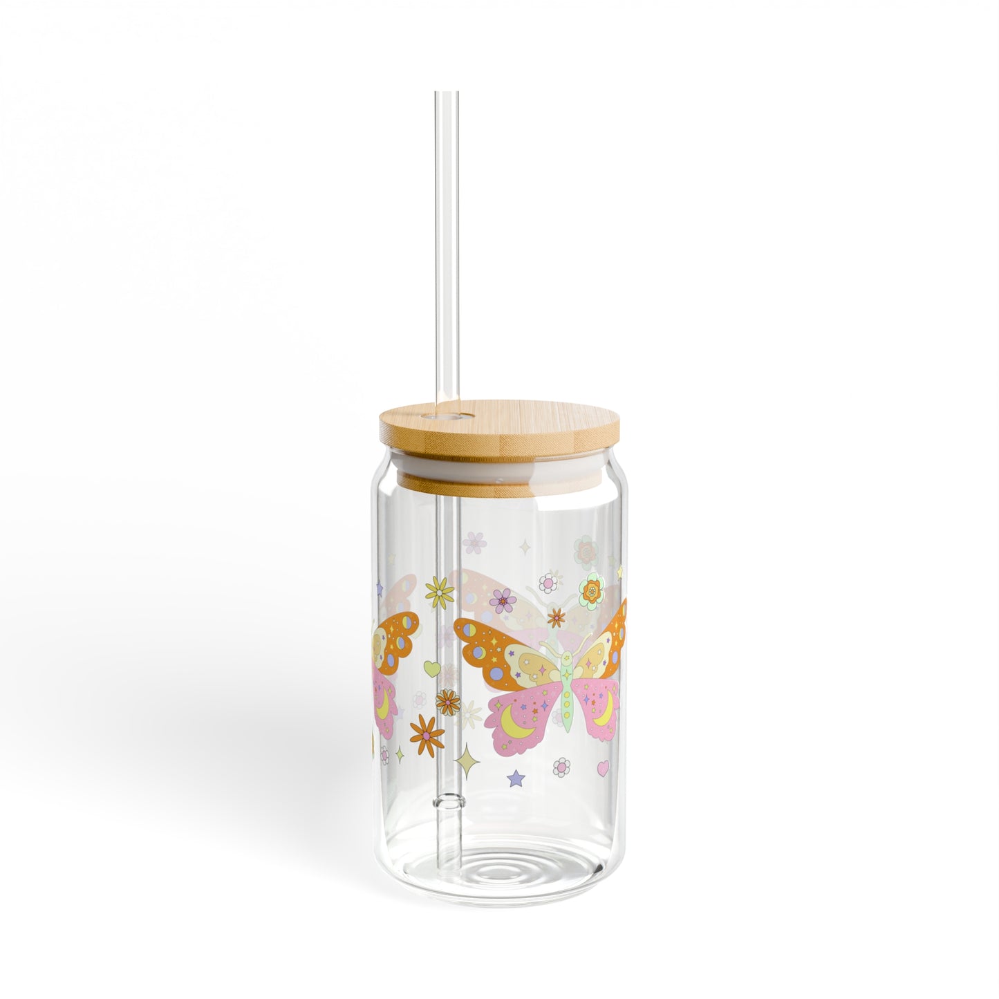 Kawaii Boho Soft Girl Aesthetic Butterfly Sipper Glass