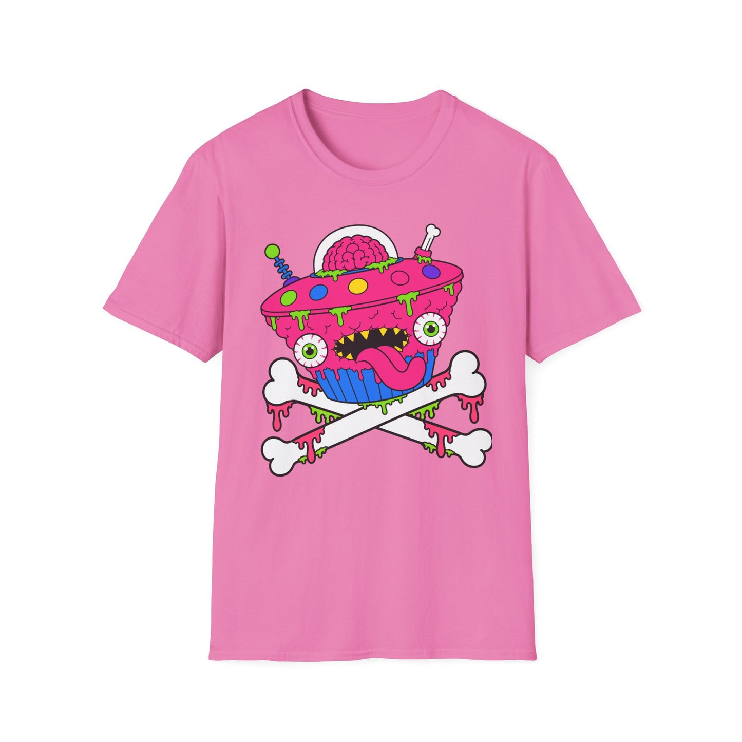 Alien UFO Monster T-Shirt — Pink Brain Spaceship Graphic Tee