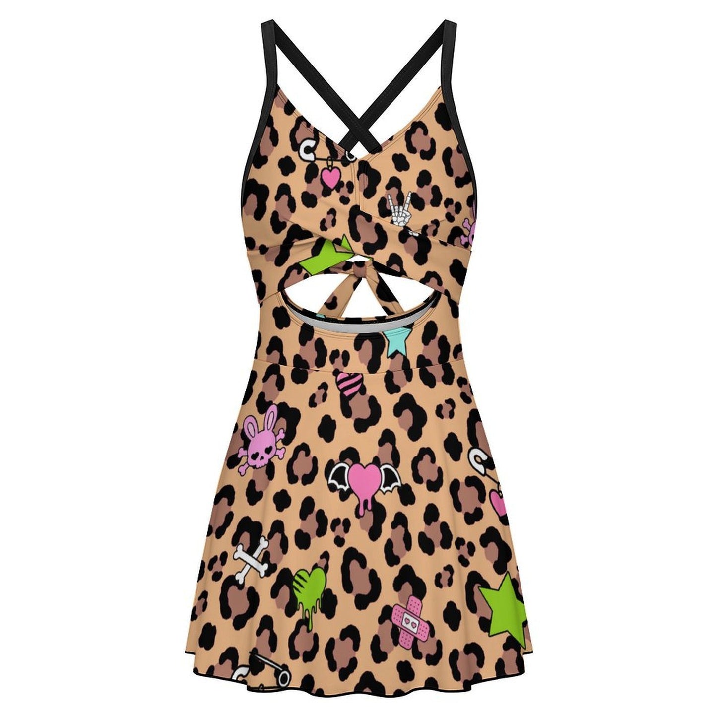 Leopard Scene Kid Charm Cutout Swim Dress