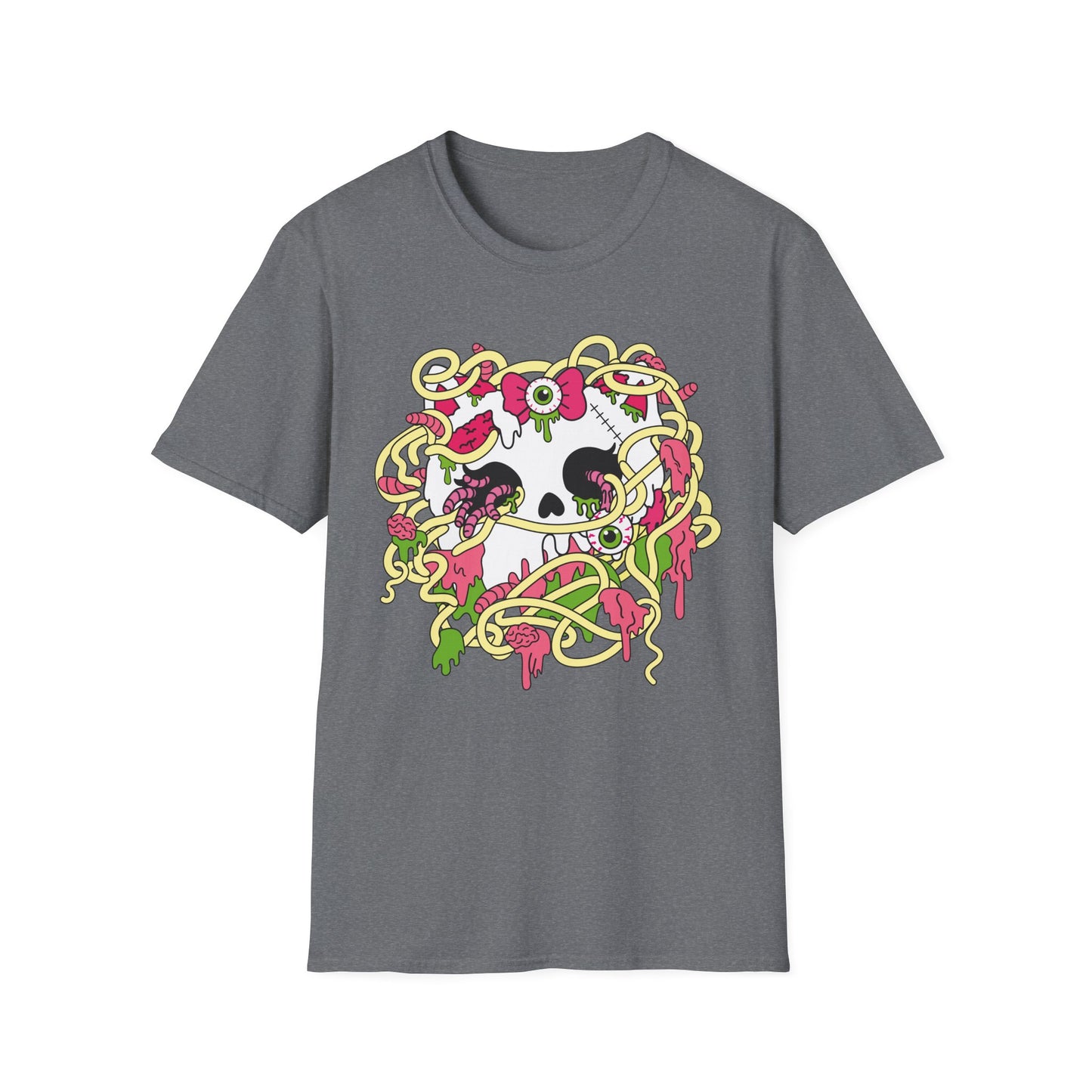 Zombie Kitty Spaghetti Graphic T-Shirt – Creepy Cutegore Noodle Monster Tee (XS–5XL)