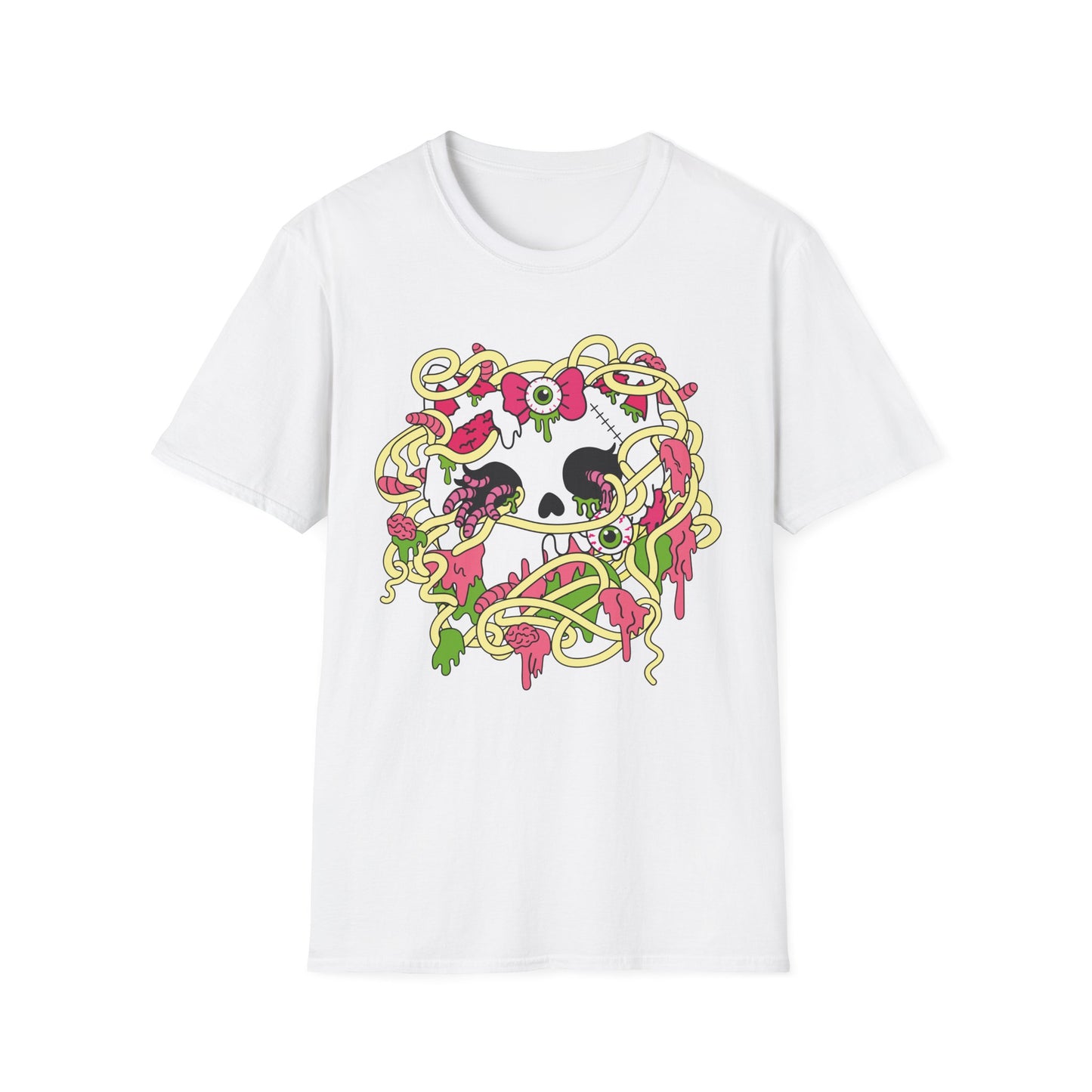 Zombie Kitty Spaghetti Graphic T-Shirt – Creepy Cutegore Noodle Monster Tee (XS–5XL)