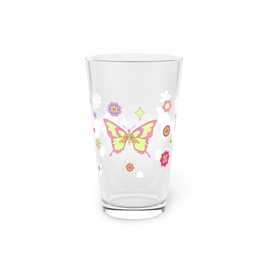 Retro Hippies Butterfly Pint Glass