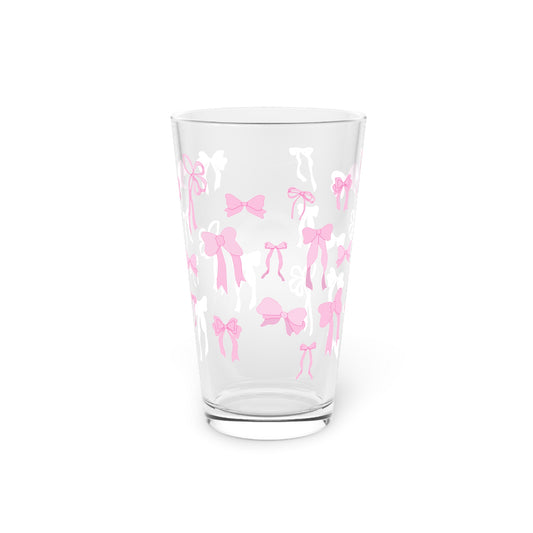 Soft Girl Aesthetic Pink Bow Pint Glass, 16oz