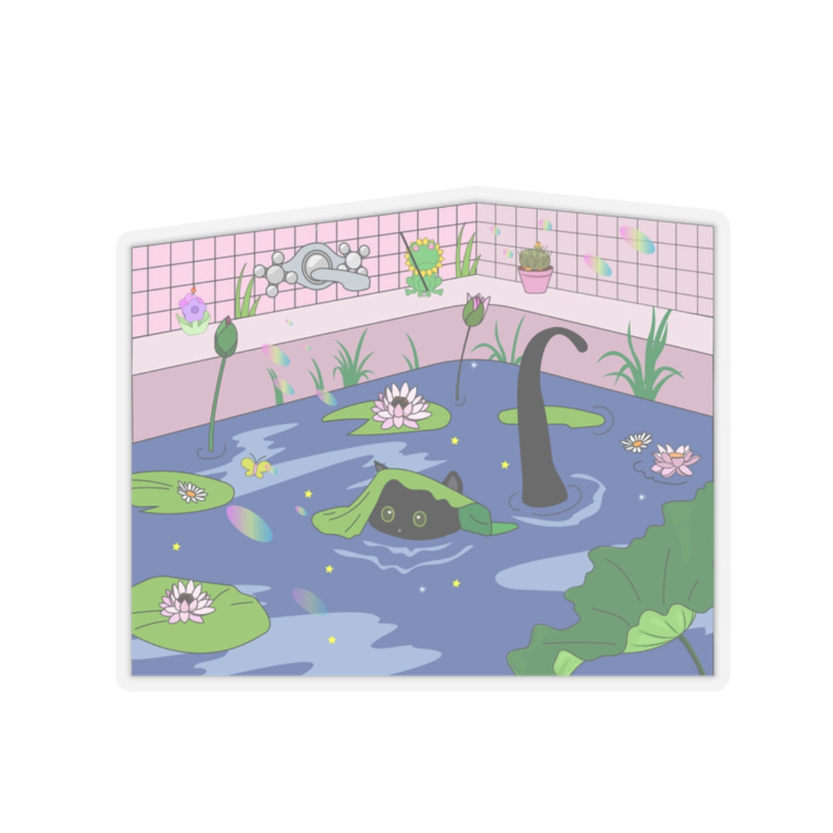 Kawaii Neko night bath Kiss-Cut Stickers