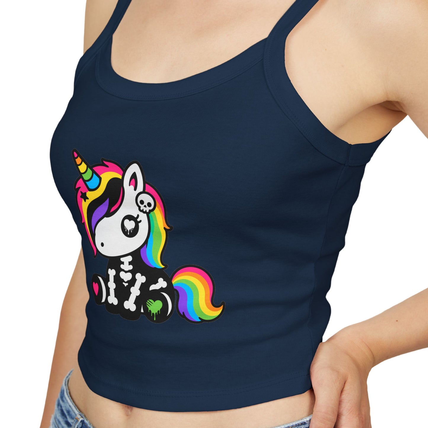Rainbow Skeleton Unicorn Crop Tank Top – Scene Kid Style, XS–2XL