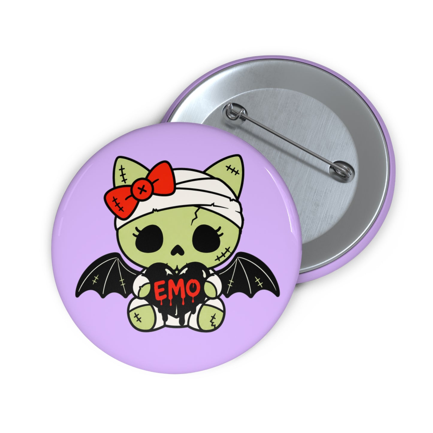 Emo Bat Kitty Pin Button — Cute Gothic Skull Cat Badge