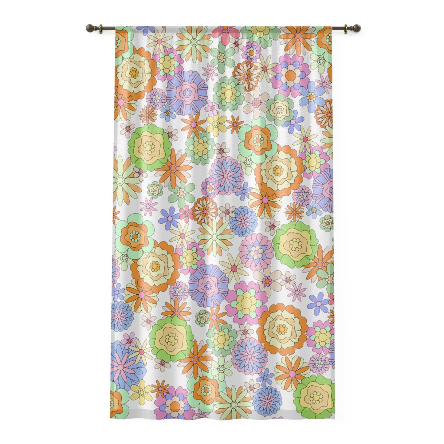 Retro Flower Child Window Curtain