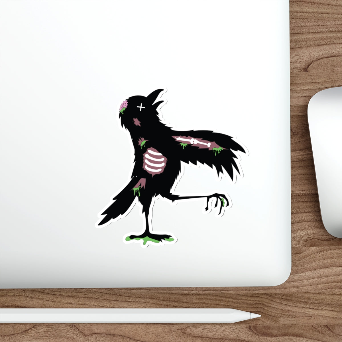 Zombie Crow Die-Cut Sticker — Gothic Halloween Sticker for Laptops, Skateboards & Journals
