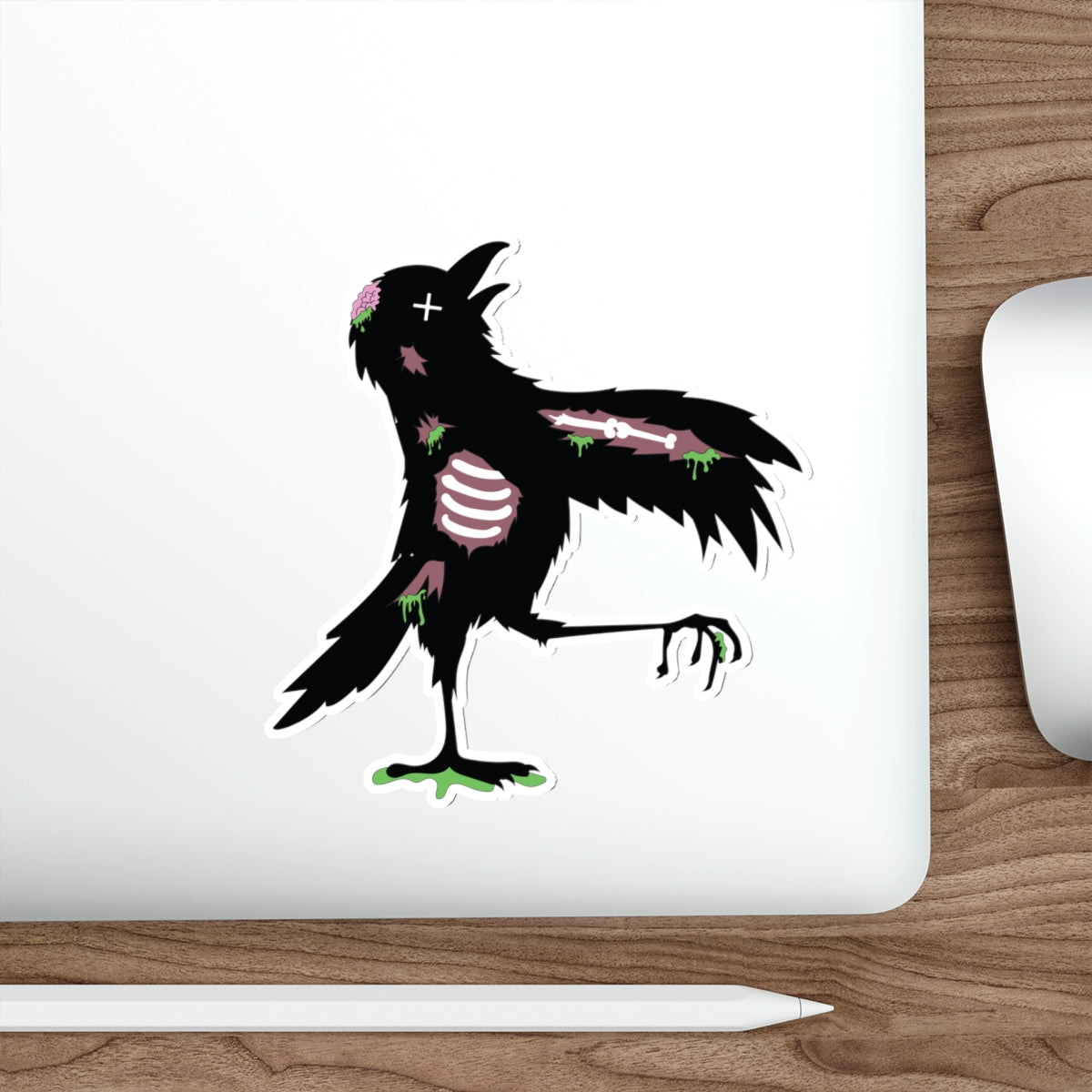 Zombie Crow Die-Cut Sticker — Gothic Halloween Sticker for Laptops, Skateboards & Journals