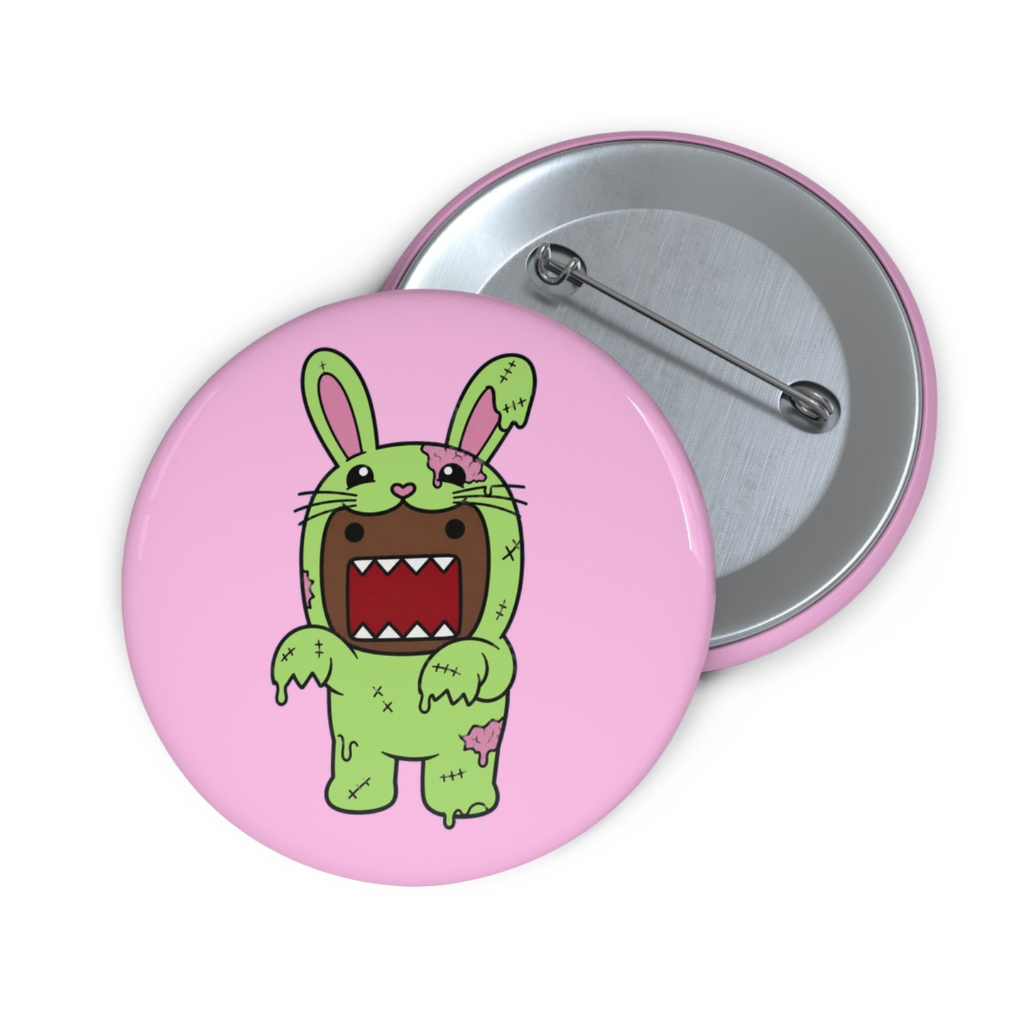 Zombie Bunny Illustration Pin Button | Cute Monster Horror Badge