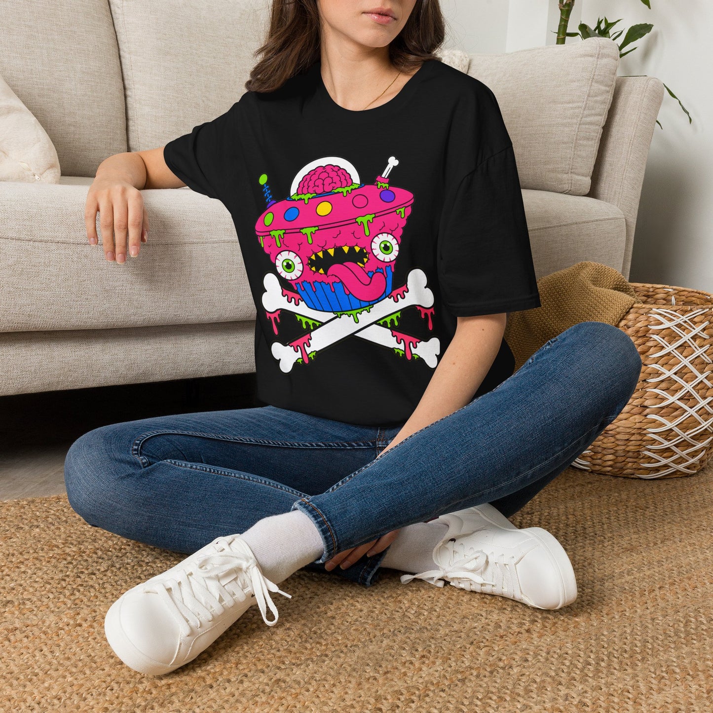 Alien UFO Monster T-Shirt — Pink Brain Spaceship Graphic Tee