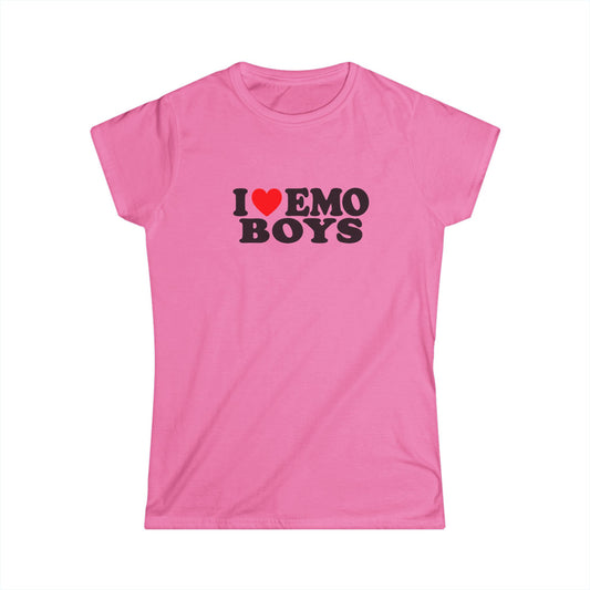 I Love Emo Boys Women’s Tee | Pink Scene Graphic T-Shirt