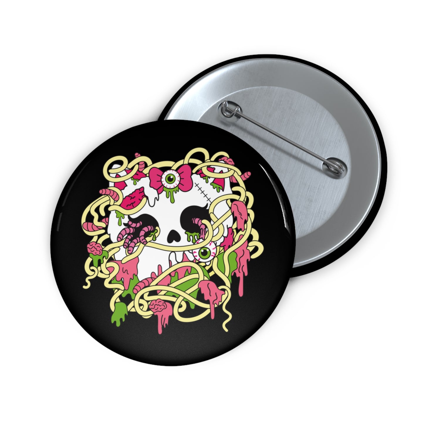Zombie Kitty Spaghetti Pin Button – Creepy Cutegore Badge