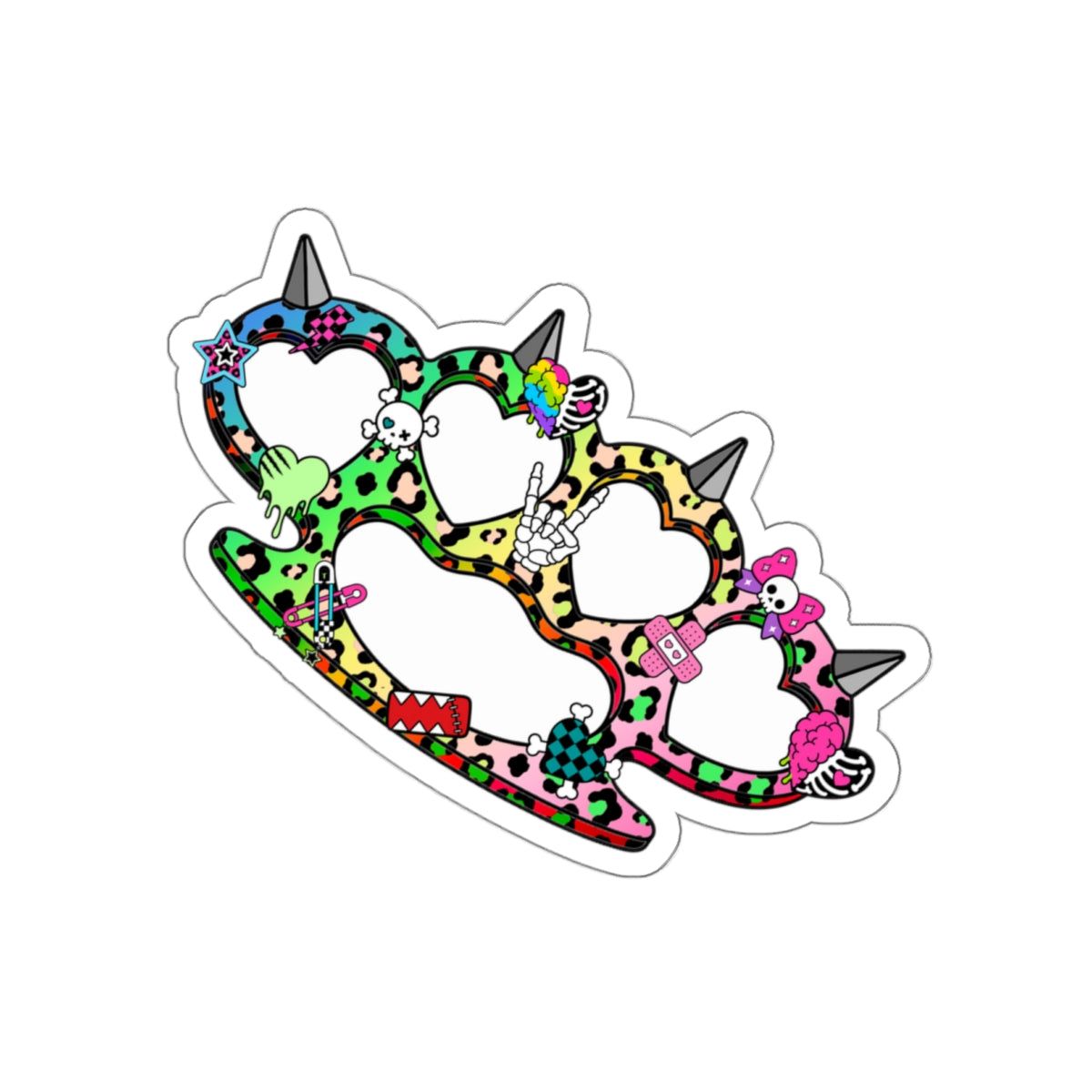 Rainbow Heart Brass Knuckle Die-Cut Sticker – Emo Scene Y2K Kawaii Vinyl Decal