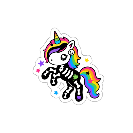 Rainbow Skeleton Unicorn Die-Cut Sticker – Scene Kid Style