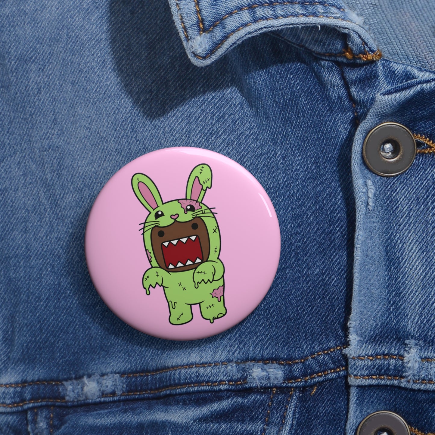 Zombie Bunny Illustration Pin Button | Cute Monster Horror Badge
