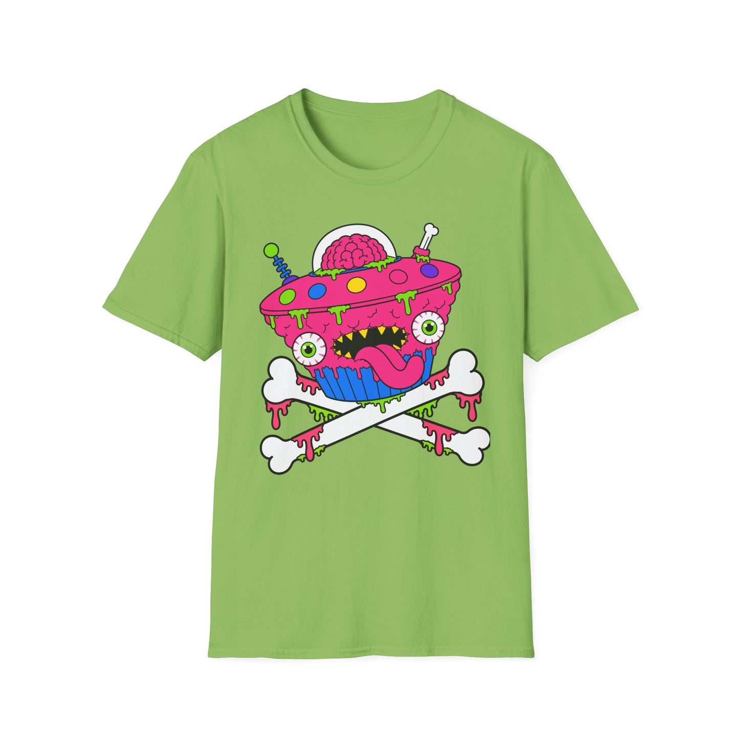 Alien UFO Monster T-Shirt — Pink Brain Spaceship Graphic Tee