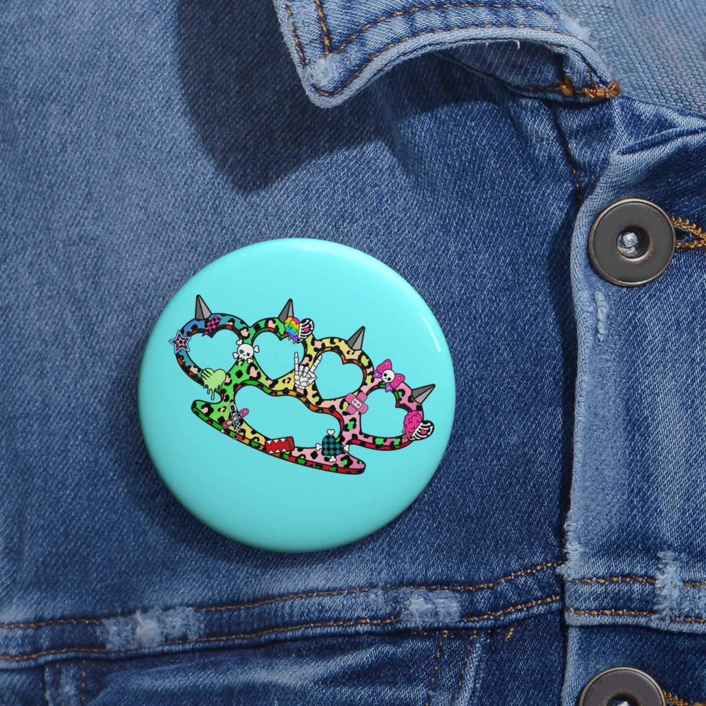 Rainbow Heart Brass Knuckle Pin Button – Emo Scene Y2K Kawaii Badge