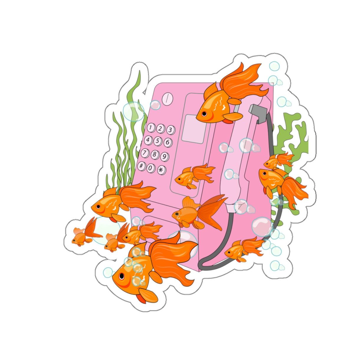 Dreamy Goldfish Phone booth Kiss-Cut Stickers