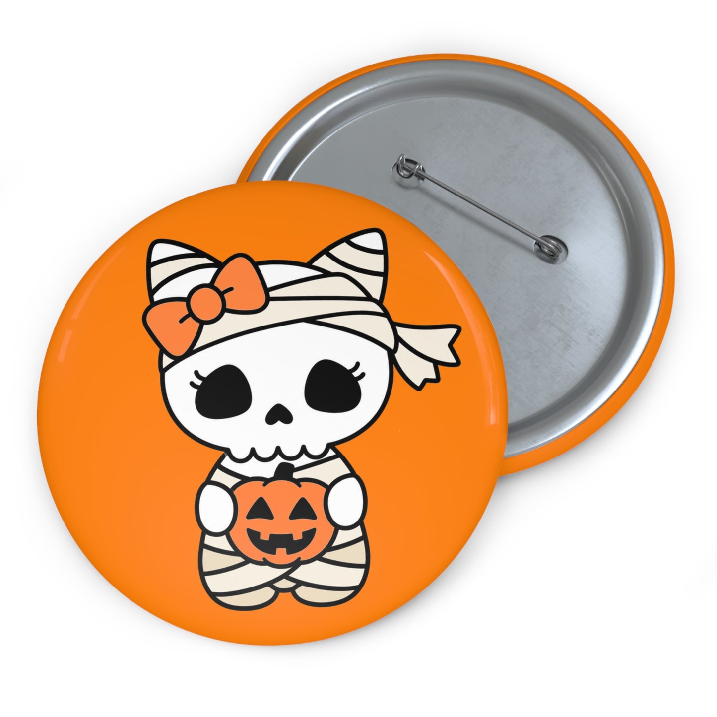 Cute Mummy Skull Halloween Pin Button – Orange Trick-or-Treat Accessory