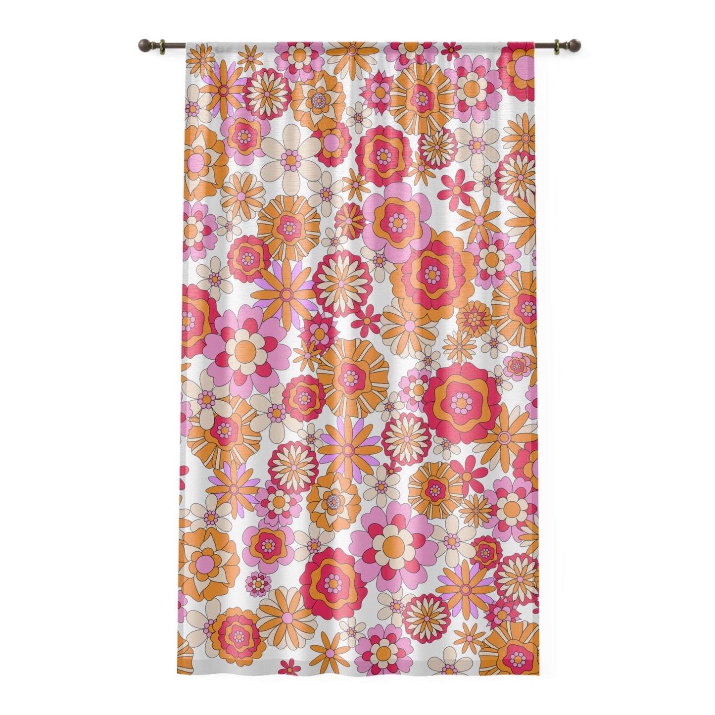 Retro Flower Child Pink Curtain