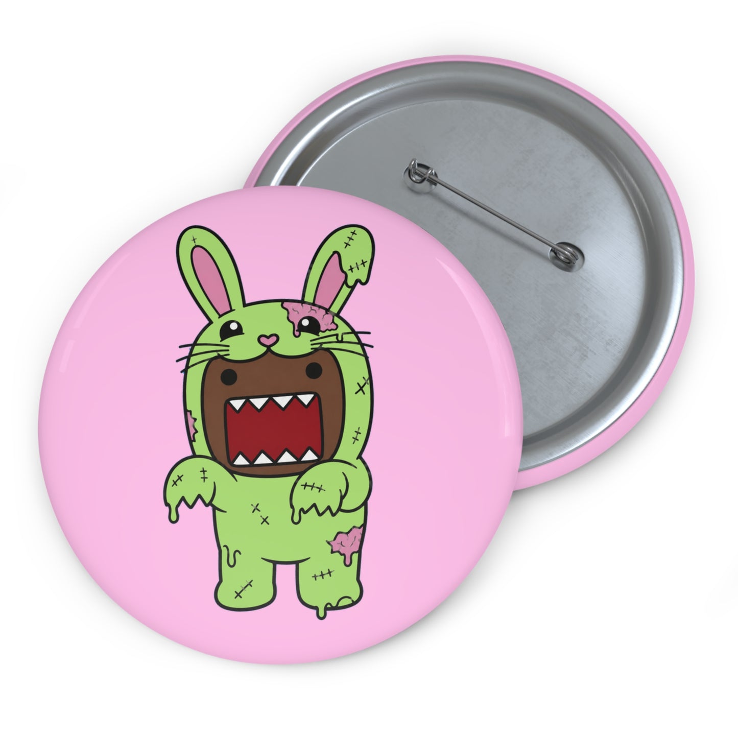 Zombie Bunny Illustration Pin Button | Cute Monster Horror Badge