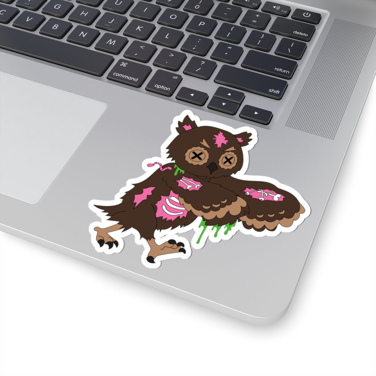 Zombie Owl Kiss-Cut Sticker — Cute Spooky Decay Laptop Sticker
