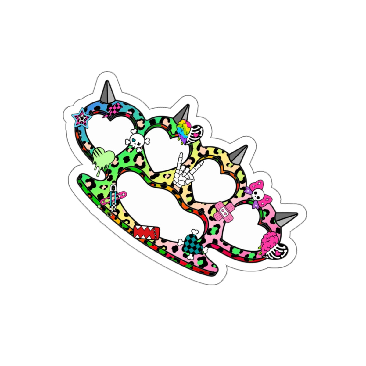Rainbow Heart Brass Knuckle Die-Cut Sticker – Emo Scene Y2K Kawaii Vinyl Decal