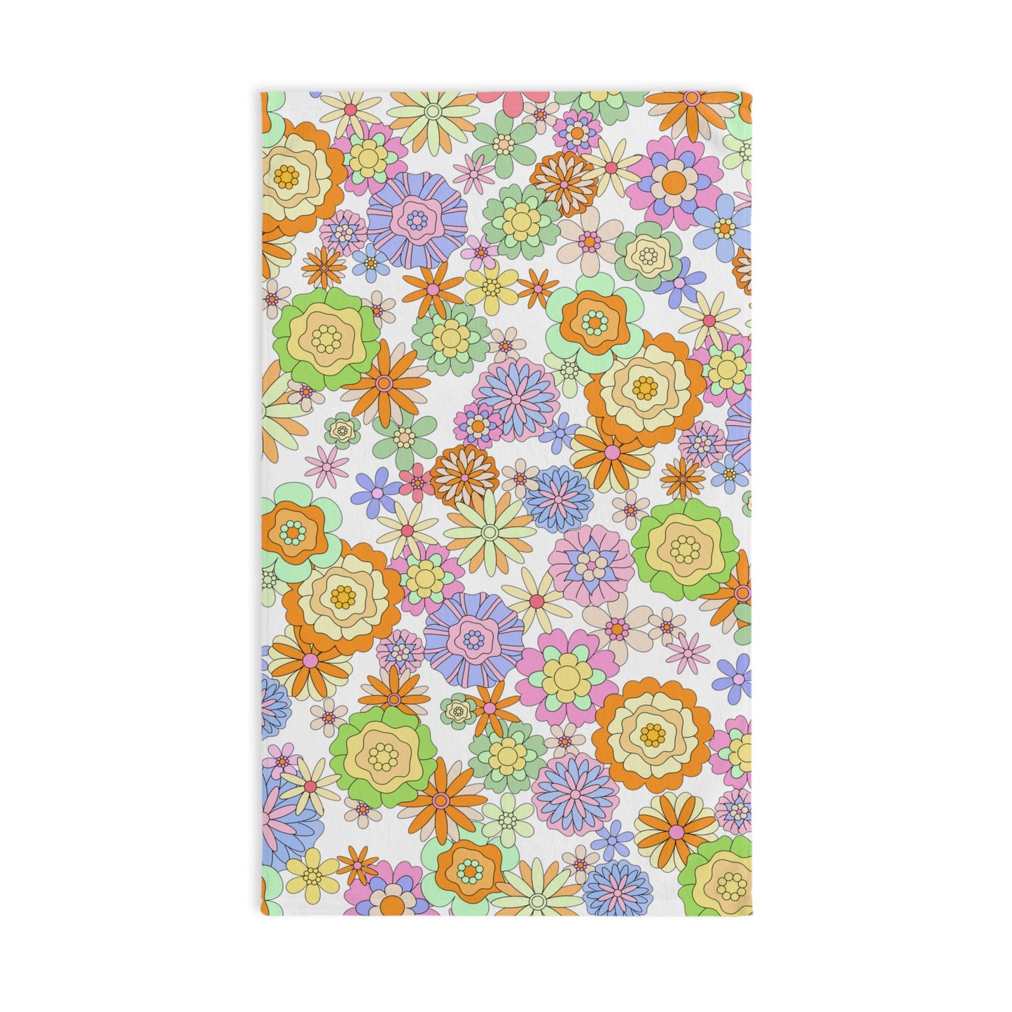 Retro Flower Child Green Hand Towel