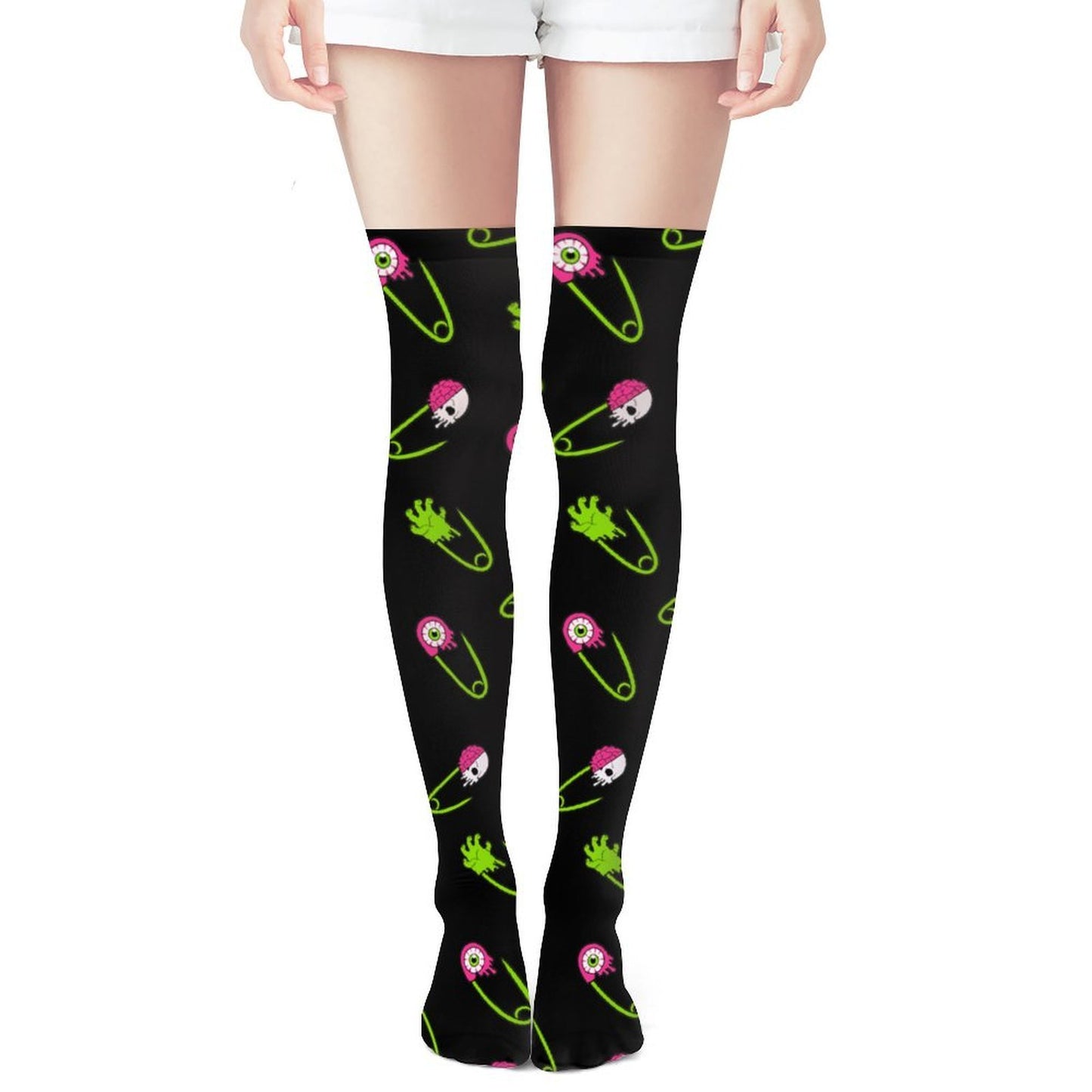Alien Eyeball Safety Pin Women's Knee High Stockings