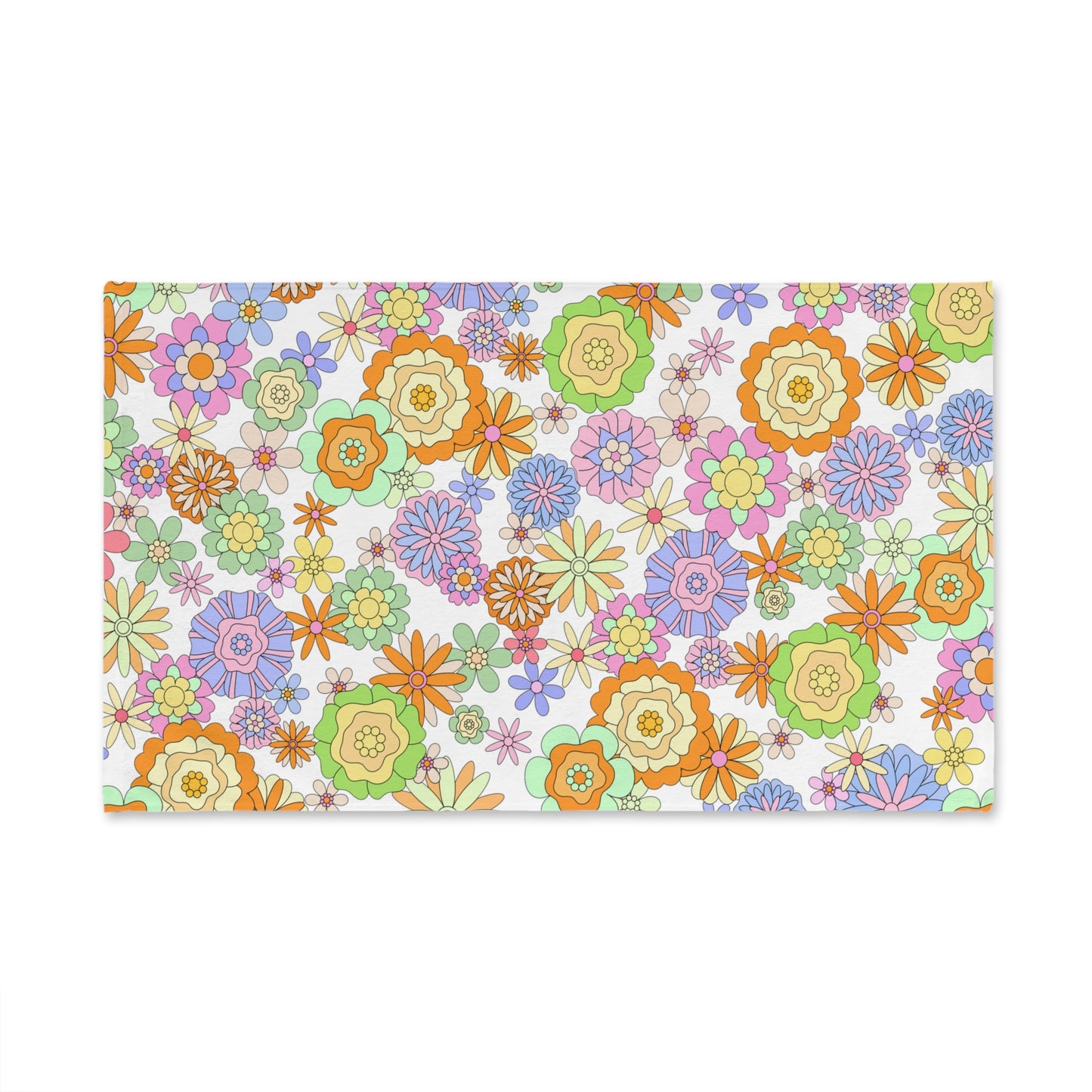 Retro Flower Child Green Hand Towel