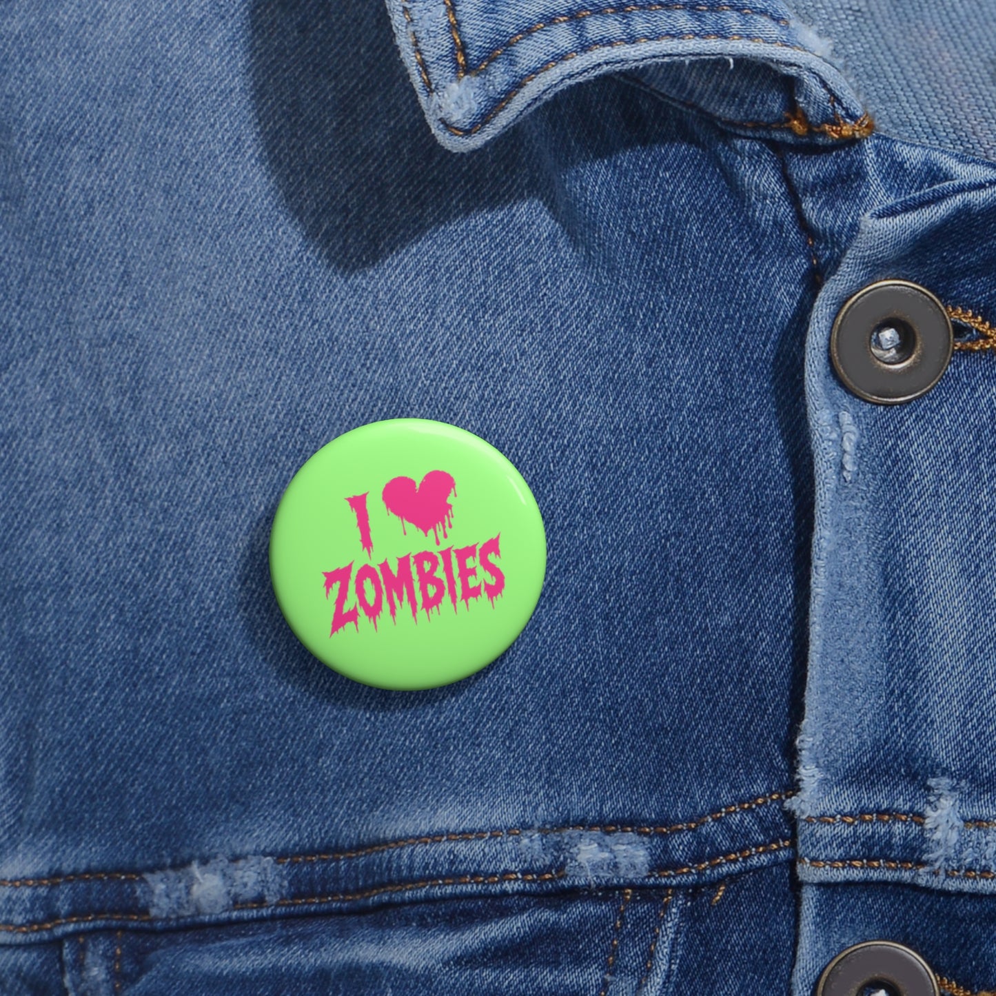 I Heart Zombies pin button | Custom Pin Button, Neon Green Goth Horror