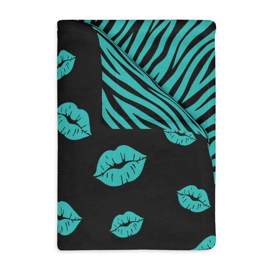 Turquoise Kiss & Zebra Velvet Blanket — Reversible Cozy Throw