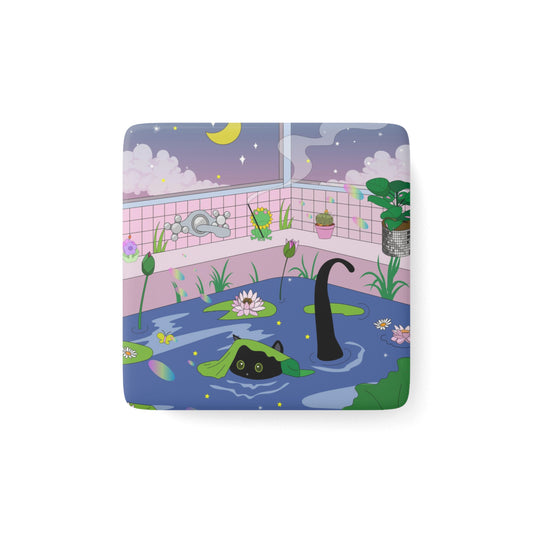 Kawaii Neko night bath Porcelain Magnet