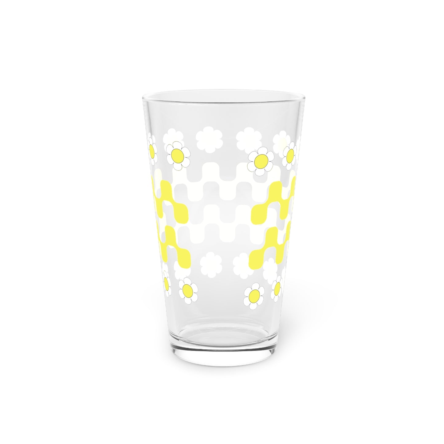 Retro Flower Child Squiggly Yellow Pint Glass