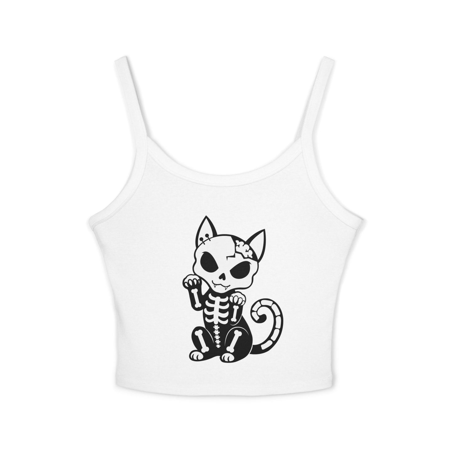 Skeleton Cat Crop Tank Top — Spooky Lucky Cat Graphic for Halloween & Alternative Style