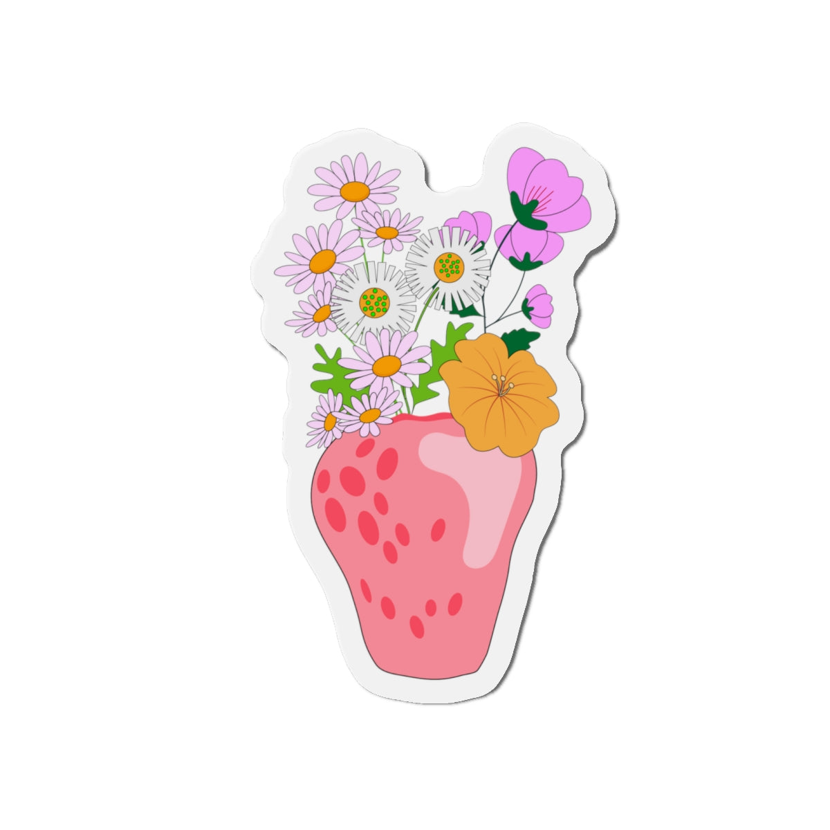 Pink Strawberry Flower Vase Magnets